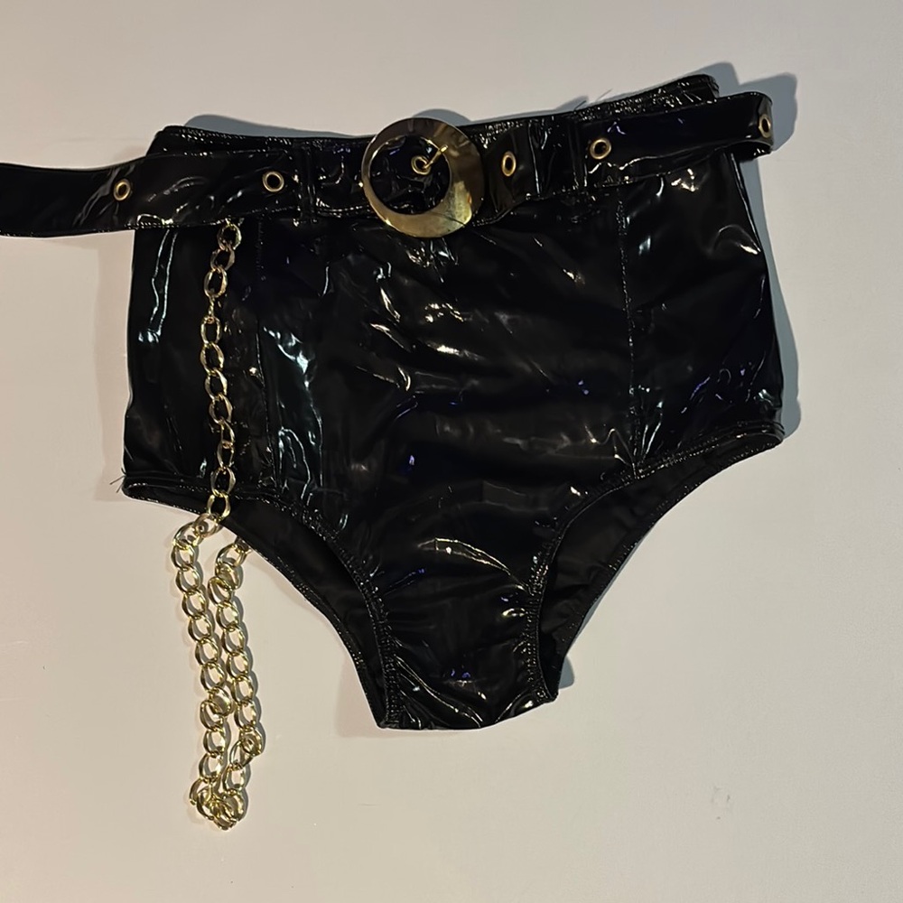 High Waist Black and Gold Shorts with Glossy Finish